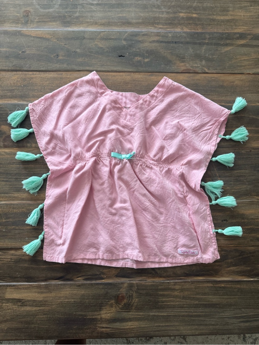 2T / 3T RuffleButts coverup for pool beach over a bathing suit, pink w tassels